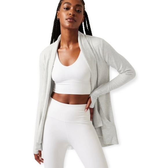 Athleta Sweaters - Athleta Pranayama Open Front Wrap Sweater Shawl Athleisure Cardigan Gray Small
